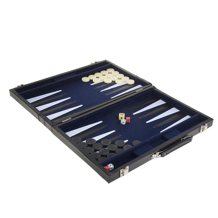 Нарды, набор: 5 кубиков, 32 фишки, в чемодане