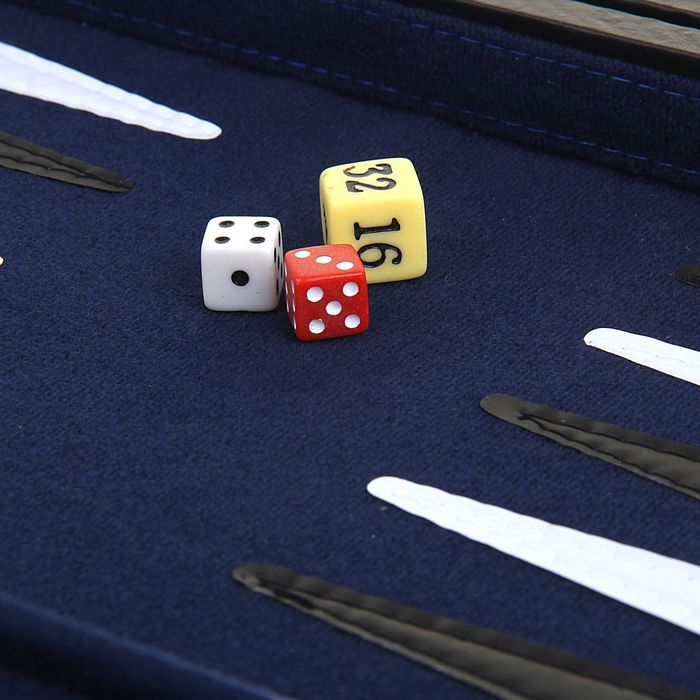 Нарды, набор: 5 кубиков, 32 фишки, в чемодане