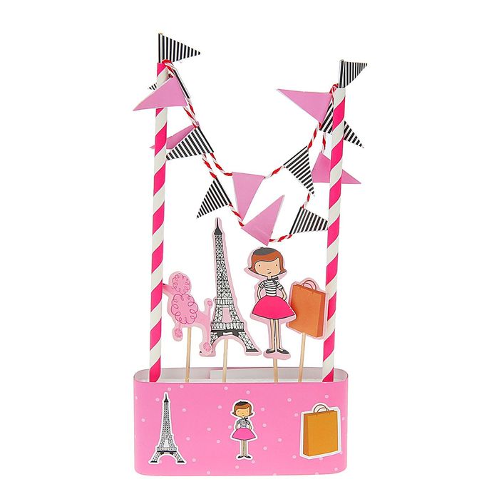 Набор "Париж": 1 гирлянда, 4 пики, 1 лента для торта