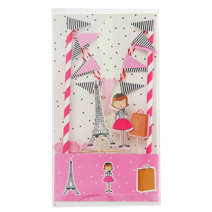 Набор "Париж": 1 гирлянда, 4 пики, 1 лента для торта