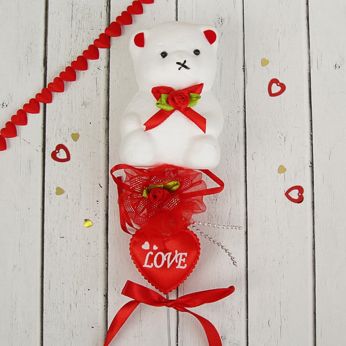 Декор-украшение для букетов "Мишка с сердечком и цветочком"