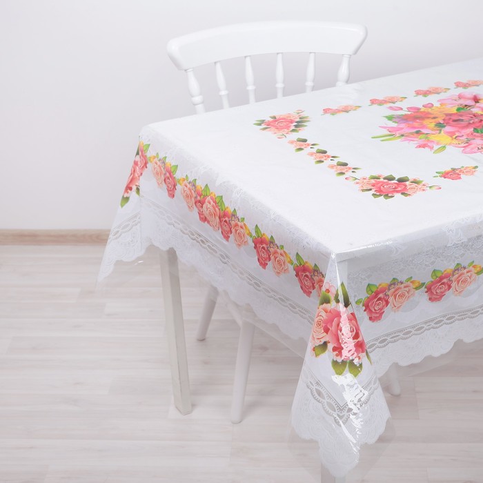 Клеенка ПВХ 140х180 см "Букет", цвет золотой, рулон 20 скатертей