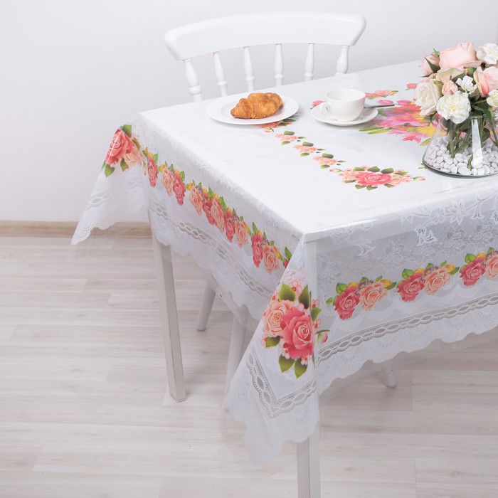 Клеенка ПВХ 140х180 см "Букет", цвет золотой, рулон 20 скатертей