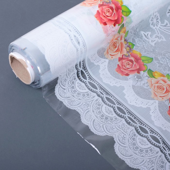 Клеенка ПВХ 140х180 см "Букет", цвет золотой, рулон 20 скатертей