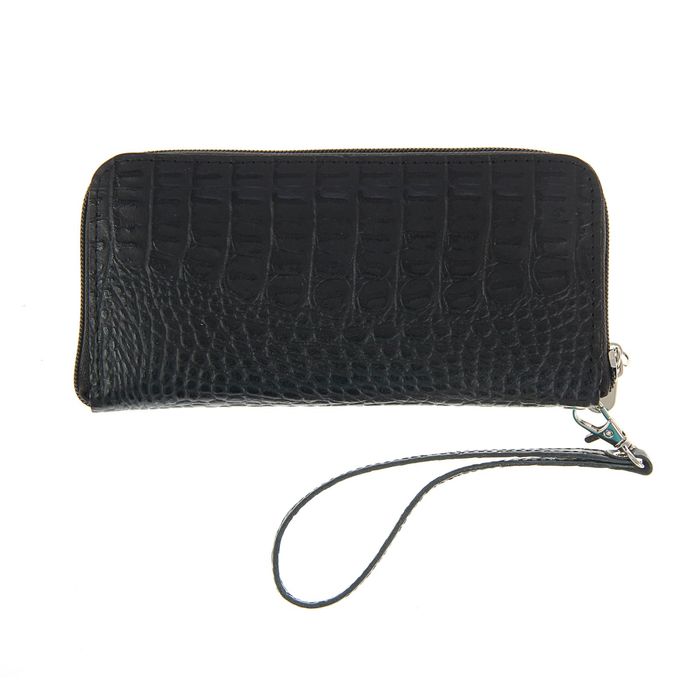 Кошелёк женский на молнии, 3 отдела для купюр, для монет, для кредитных карт, цвет чёрный