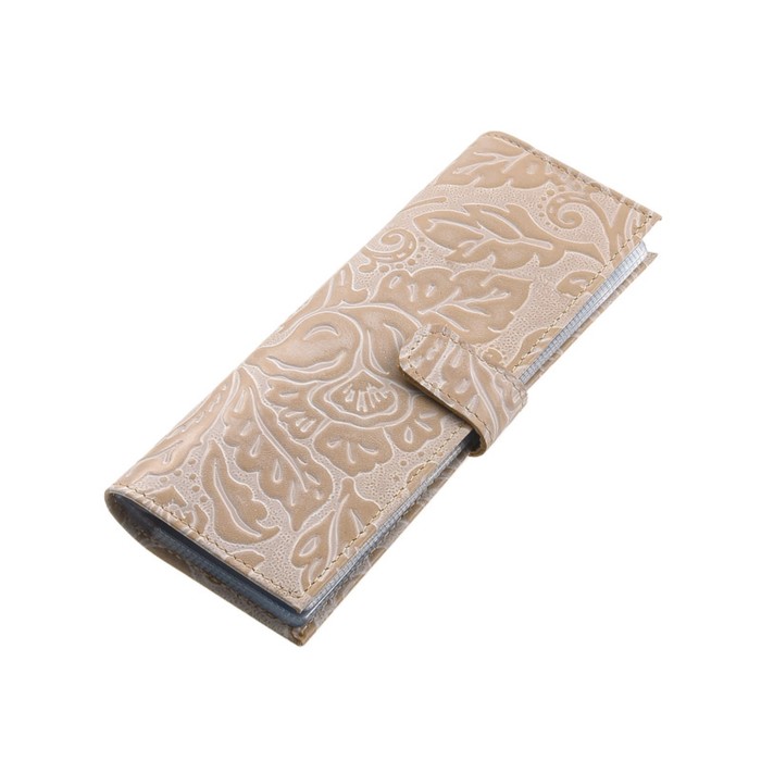 Визитница на кнопке, 2 ряда, 18 листов, бежевый пион