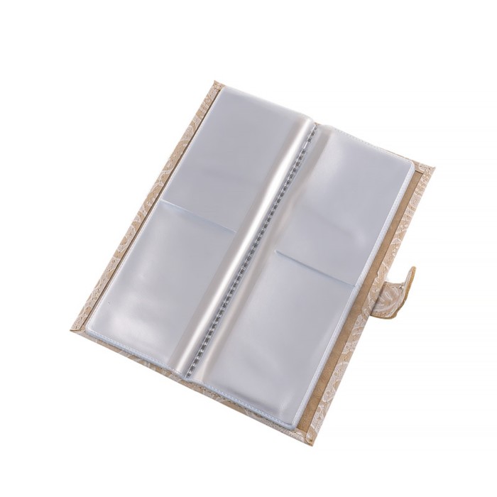 Визитница на кнопке, 2 ряда, 18 листов, бежевый пион