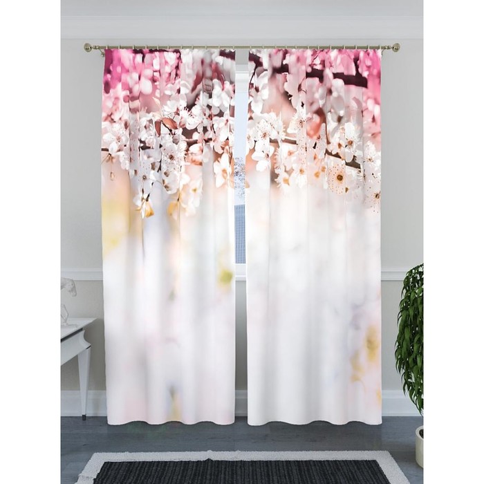 Комплект фотоштор "Цветущая вишня" 2 шт, размер 148х260 см, шторная лента (крючки), кулиска