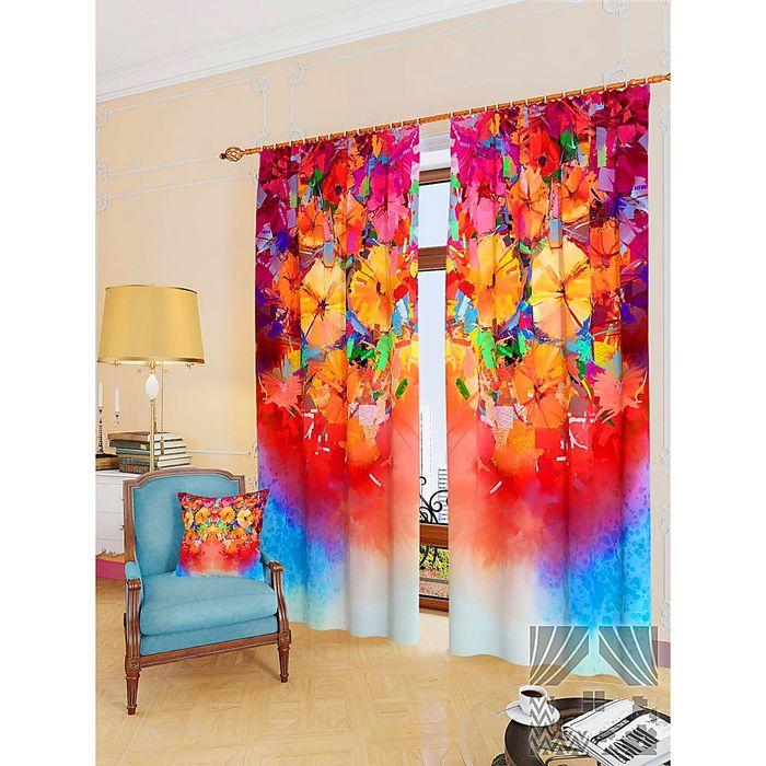 Комплект фотоштор "Живописный букет цветов" 2 шт, размер 148х260 см, шторная лента (крючки), кулиска