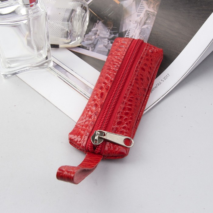 Ключница на молнии, кольцо, кайман, цвет красный