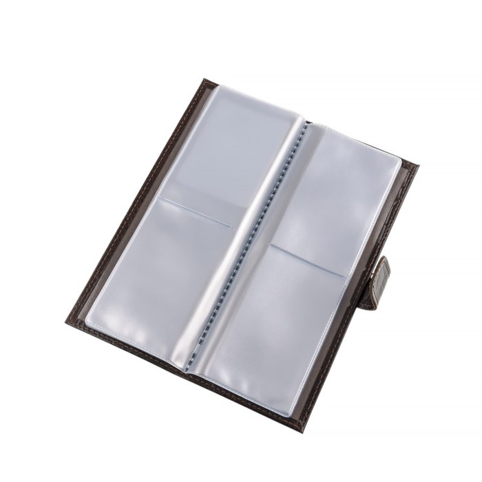 Визитница на кнопке, 2 ряда, 18 листов, крокодил, цвет коричневый