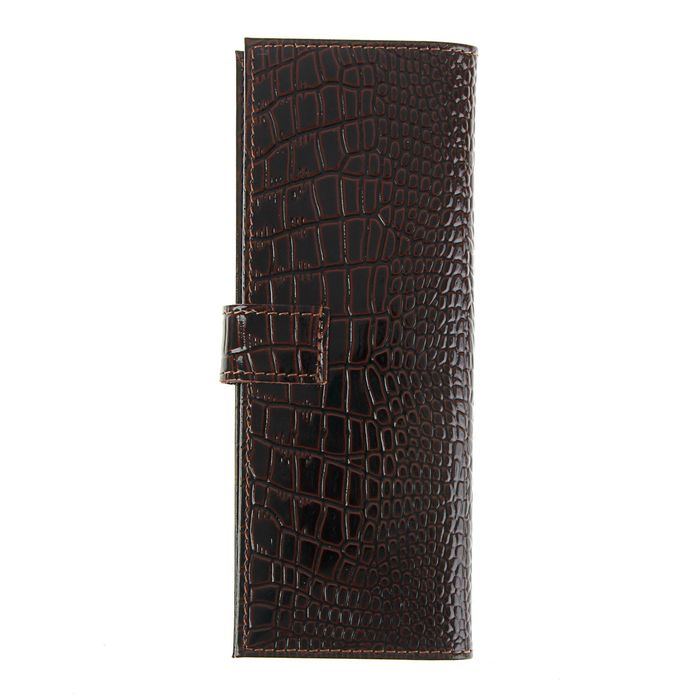 Визитница на кнопке, 2 ряда, 18 листов, крокодил, цвет коричневый