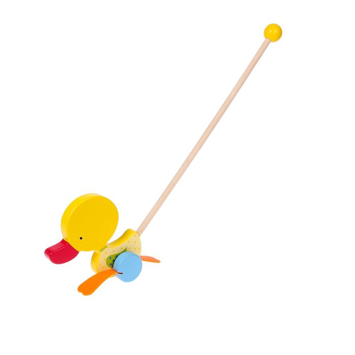 Каталка на палочке из массива дерева "Утёнок" с резиновыми лапками