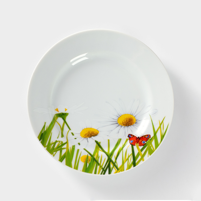 Тарелка фарфоровая «Ромашка», d=20 см, белая тарелка фарфоровая зоомикс d 20 см белая