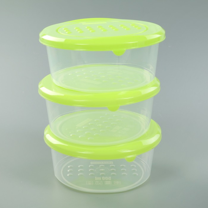 Набор контейнеров пищевых круглых 500 мл, 3 шт, цвет МИКС