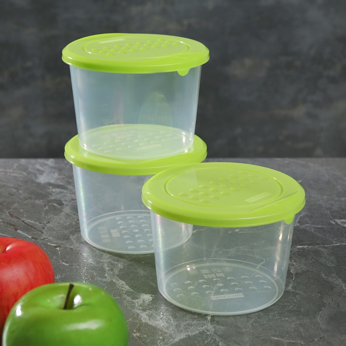 Набор контейнеров пищевых круглых 800 мл Pattern, 3 шт, цвет МИКС