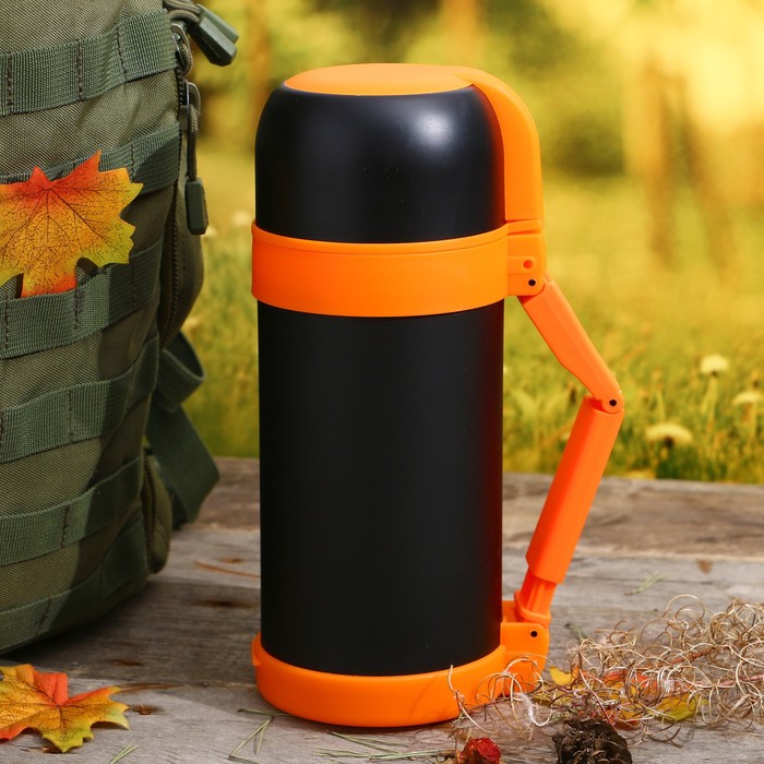 Термос «Мечта туриста», 1200 мл, 1 кружка, 12 ч, чёрно-оранжевый