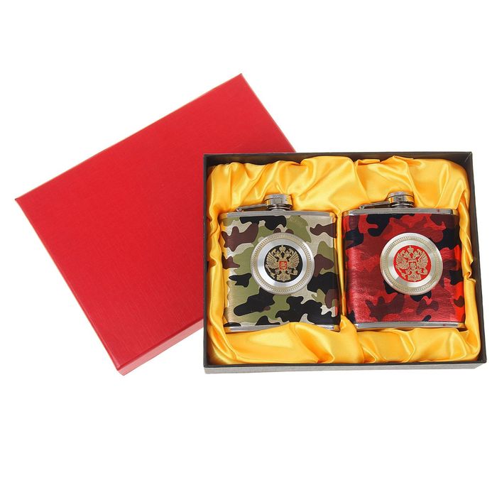 Подарочный набор 2 в 1 "Герб РФ", камуфляж: 2 фляжки × 180 мл