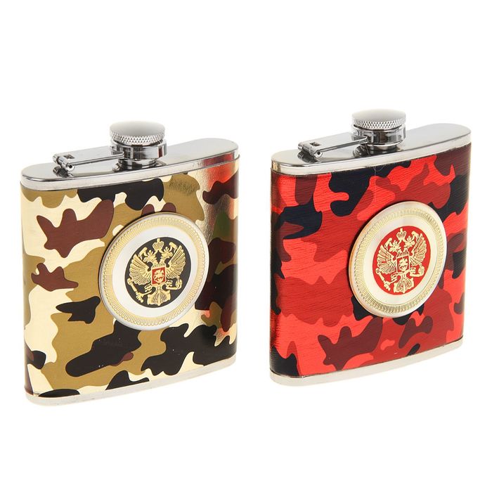 Подарочный набор 2 в 1 "Герб РФ", камуфляж: 2 фляжки × 180 мл