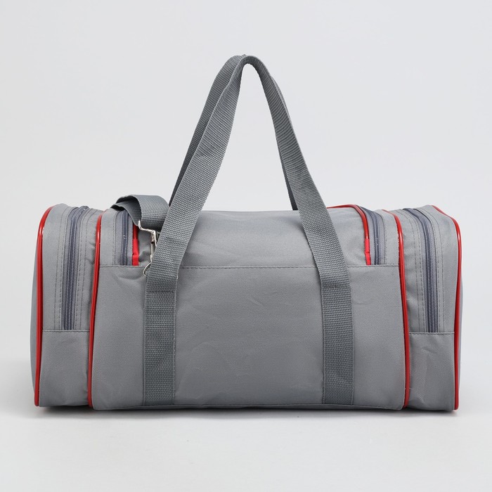Сумка спортивная на молнии, 1 отдел, 2 наружных кармана, серый/красный