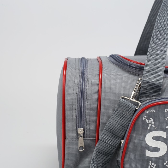 Сумка спортивная на молнии, 1 отдел, 2 наружных кармана, серый/красный