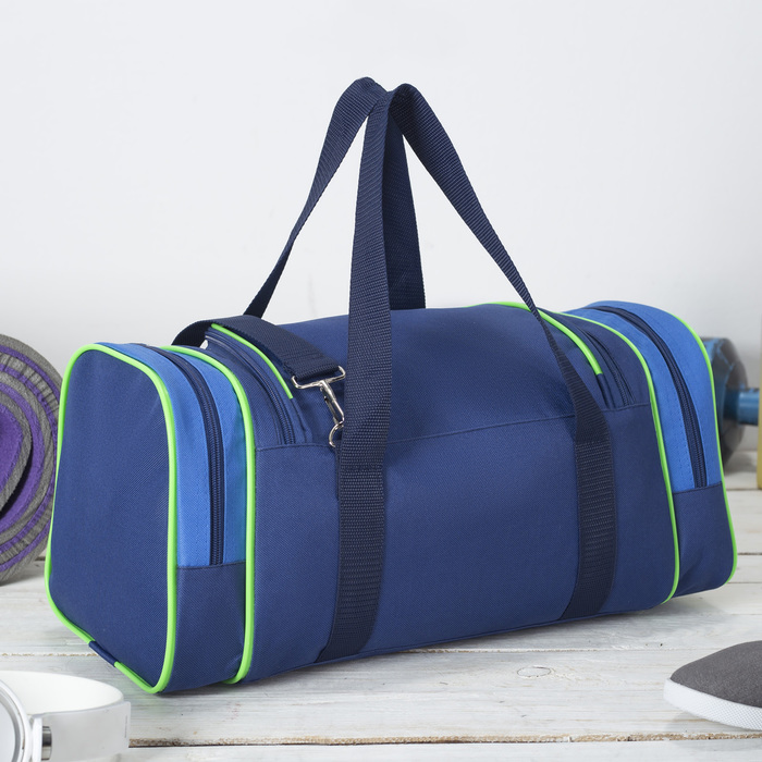 Сумка спортивная на молнии, 1 отдел, 2 наружных кармана, синий/голубой/салатовый