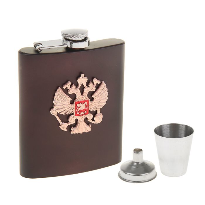 Подарочный набор 3 в 1 "Двуглавый орёл", бордовый: фляжка 210 мл + рюмка и воронка