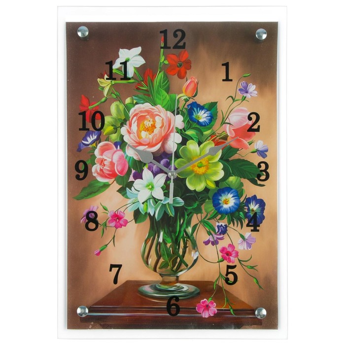 фото Часы настенные, серия: цветы, "разноцветные цветы", 25х35 см, микс сюжет