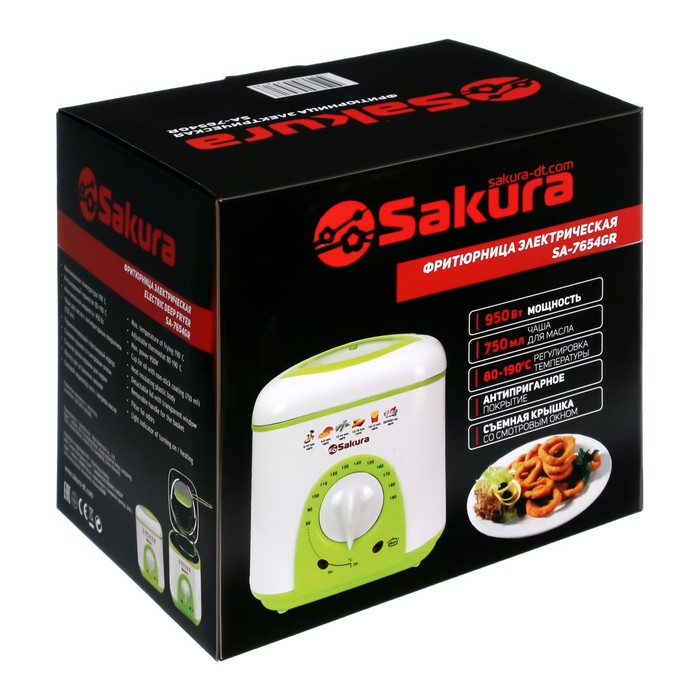 фритюрница sakura sa 7654gr 950 вт 750 мл антипригарное покрытие фильтр бело салатовая Фритюрница Sakura SA-7654GR, 950 Вт, 750 мл, антипригарное покрытие, фильтр, бело-салатовая