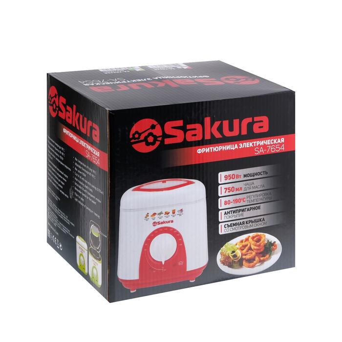 Фритюрница Sakura SA-7654GR, 950 Вт, 750 мл, антипригарное покрытие, фильтр, бело-салатовая