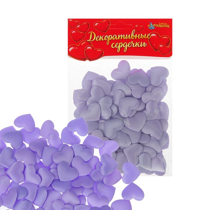 Сердечки декоративные, набор 100 шт., 2 см, цвет сиреневый