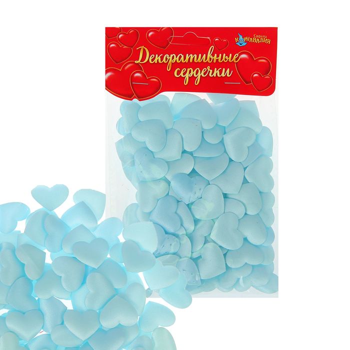 Сердечки декоративные, набор 100 шт., 2 см, цвет голубой