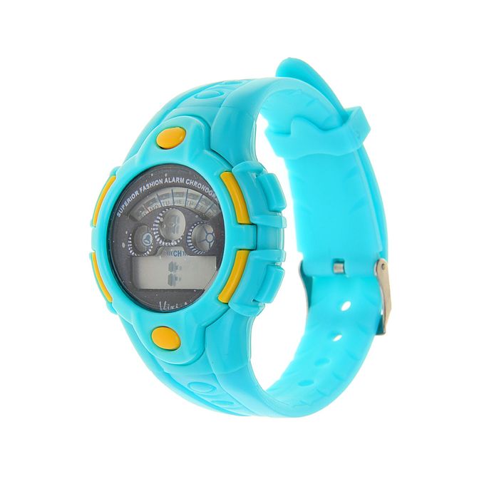 Часы наручные жен. электронные, с силик/ремешком, циферблат круг голубые с желтым 22*1,5*4 см. 119