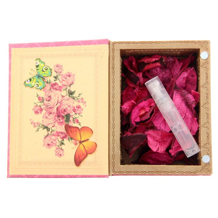 Подарочный набор в книге-шкатулке "От всего сердца": сухоцветы и эссенция, аромат тубрерозы
