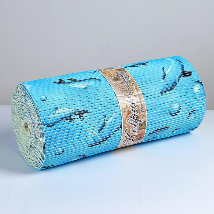 Коврик для ванной комнаты «Дельфины», 0,65×15 м, ПВХ, цвет голубой
