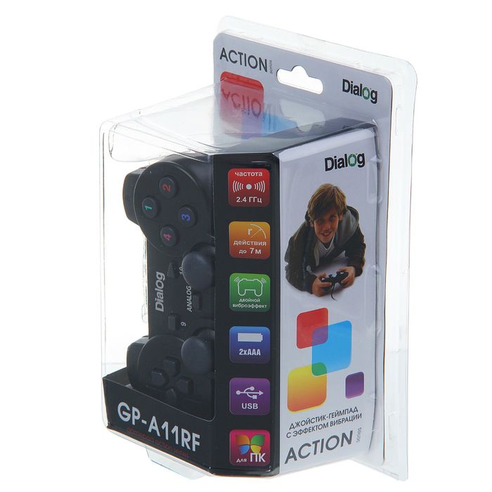 Беспроводной геймпад Dialog Action GP-A11RF, RF 2.4G, виброэффект, 12 кнопок, USB