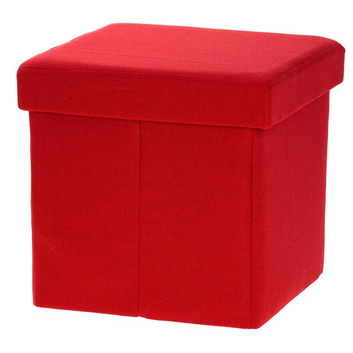 Пуф-куб с нишей для хранения, размер 38х38х38 см, мебельная ткань, цвет красный микс