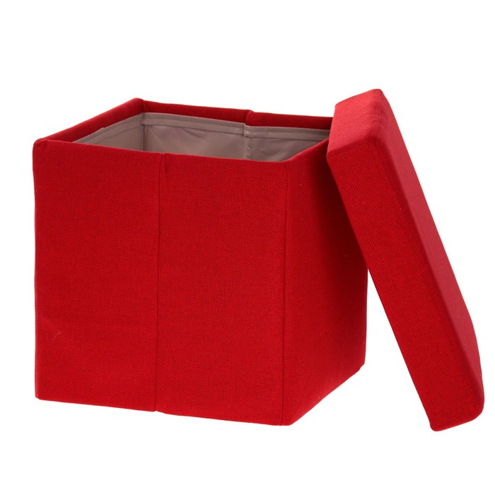 Пуф-куб с нишей для хранения, размер 38х38х38 см, мебельная ткань, цвет красный микс