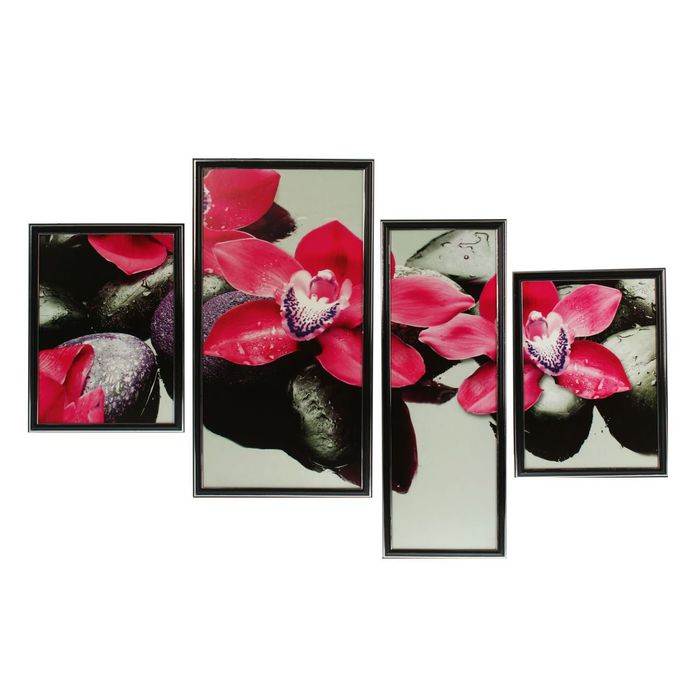 Модульная картина в раме "Розовая орхидея на чёрных камнях", 2 шт. — 25×35, 20×60, 30×60, 70×100 см