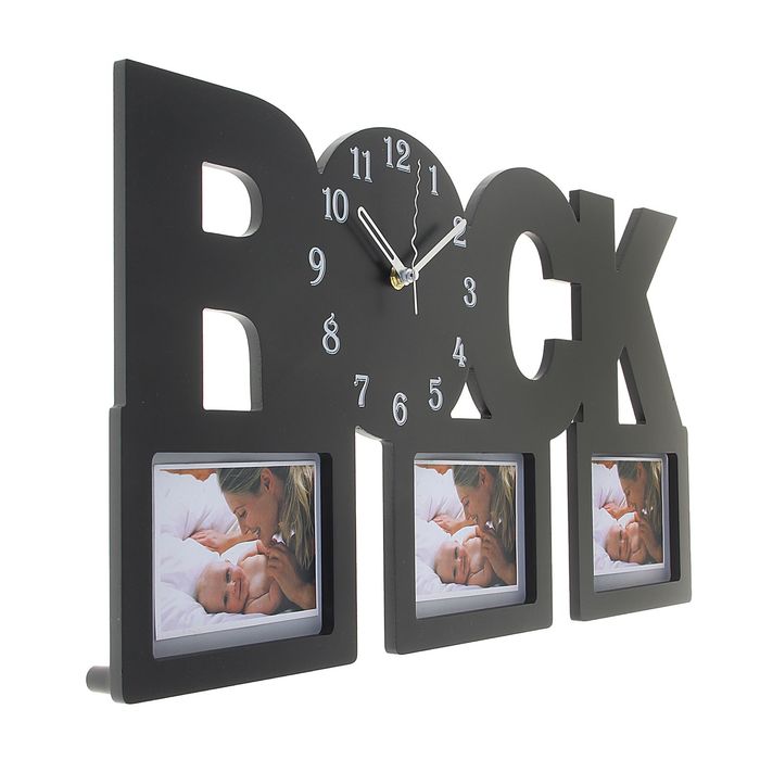 Часы настенные Rock, чёрные + 3 фоторамки 9,5 × 13,5 см