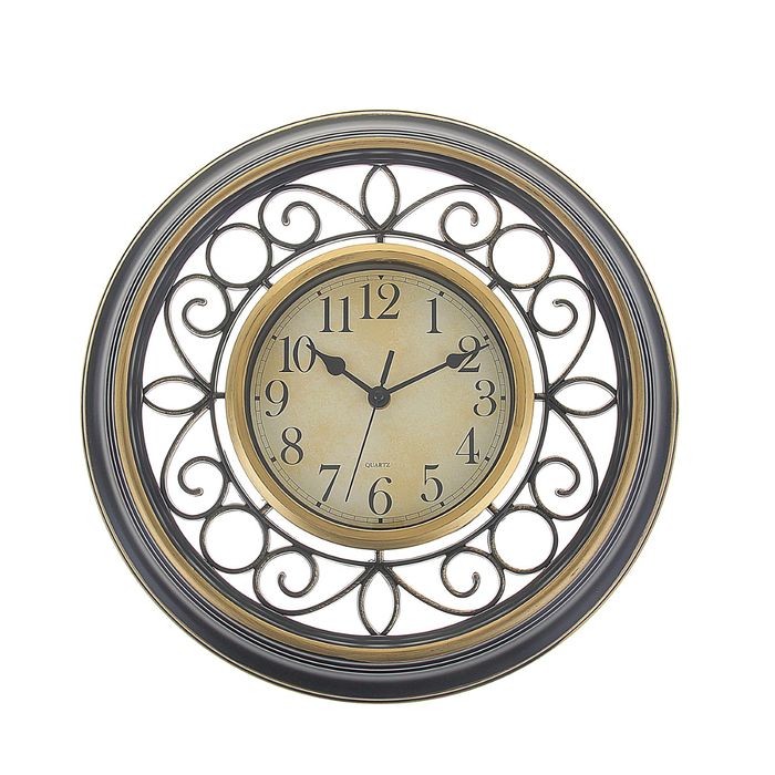 Часы настенные круглые "Завитки", d=35 см, пустотелый корпус под бронзу, витки чёрные