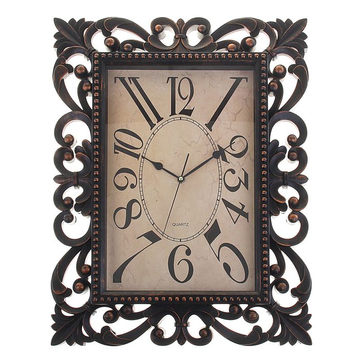 Часы настенные прямоугольные "Витки", бежевый циферблат, тёмно-коричневый каркас с напылением