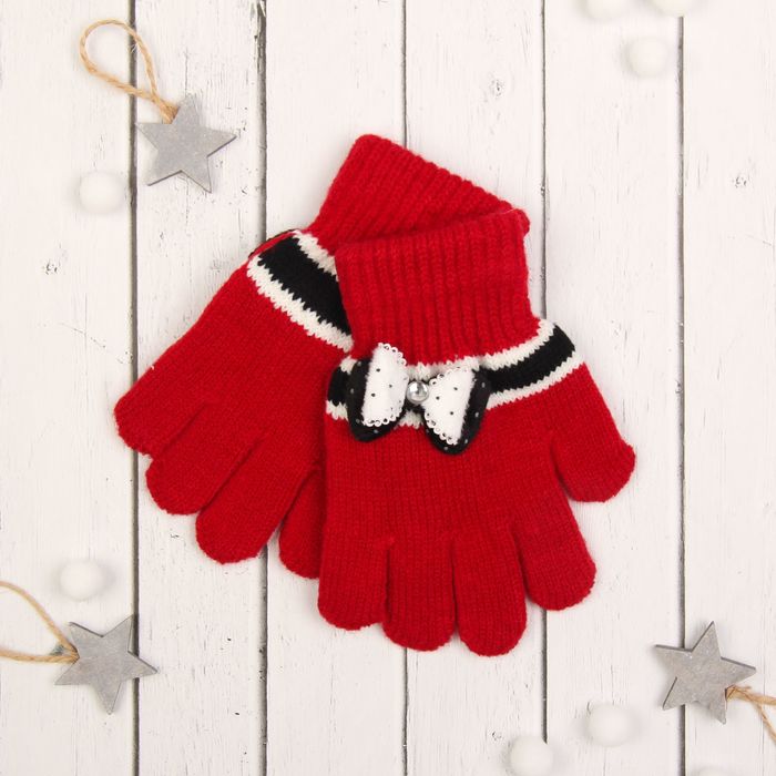 Перчатки с шерстью детские Collorista "Бант", размер 18 (р-р произв. 14), цвет бордовый