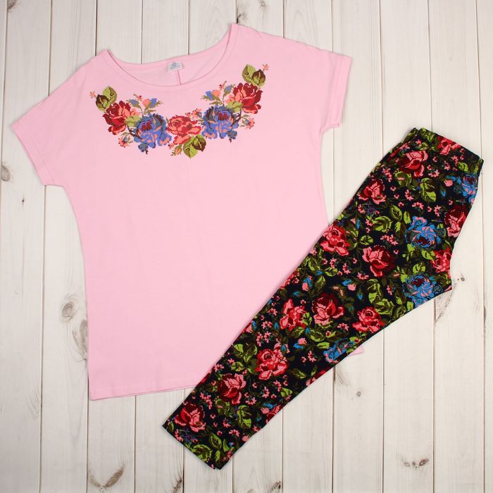 Комплект женский (футболка, бриджи), размер 50, кулирка/фуллайкра, цвет персик/синий (8015)