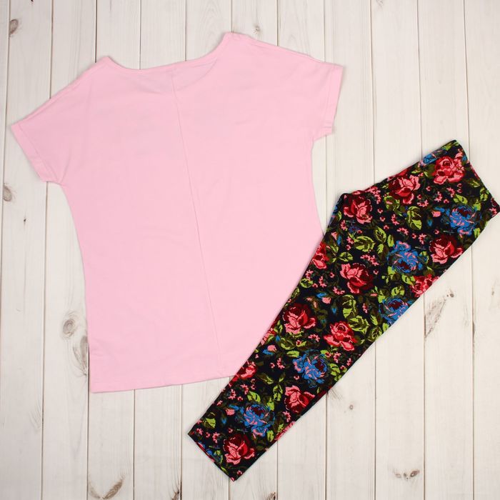 Комплект женский (футболка, бриджи), размер 54, кулирка/фуллайкра, цвет персик/синий (8015)