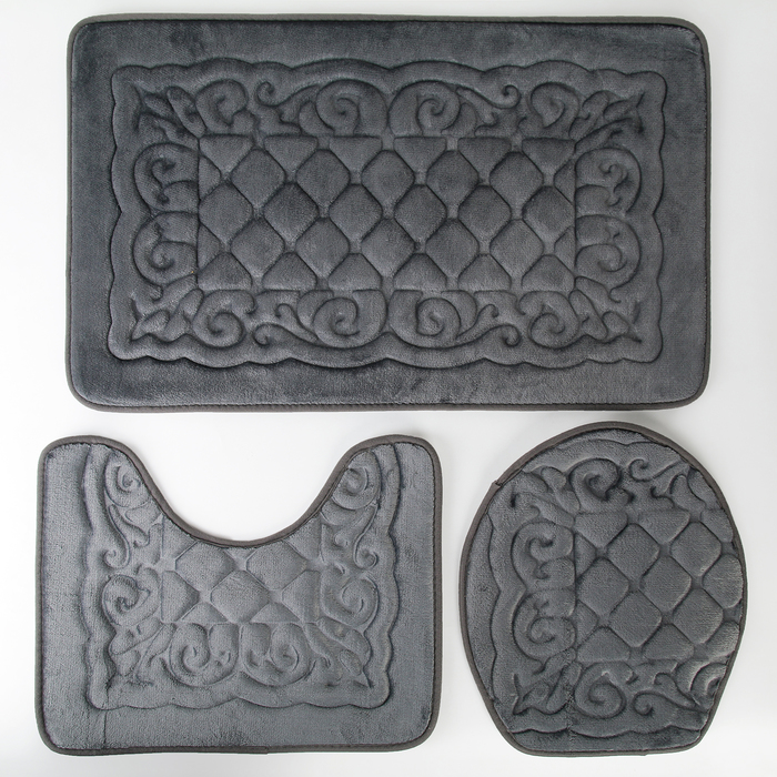 Набор ковриков для ванной и туалета "Узор" объемные, 3 шт, цвет коричневый