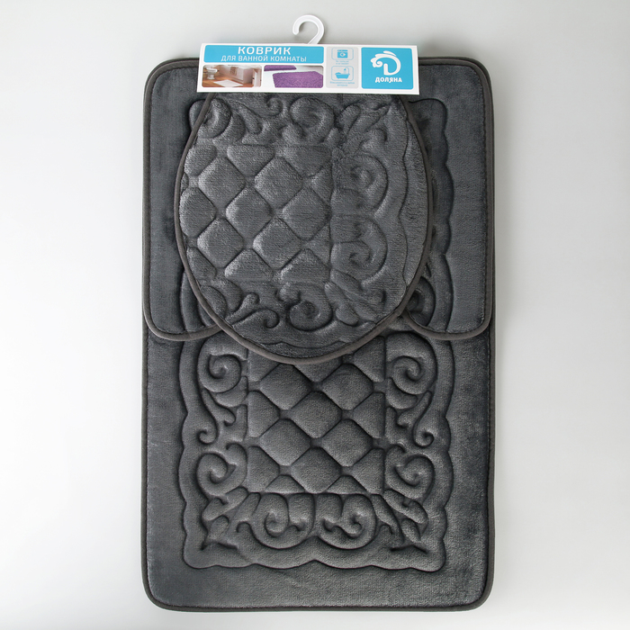 Набор ковриков для ванной и туалета "Узор" объемные, 3 шт, цвет коричневый