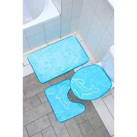 Набор ковриков для ванны и туалета Доляна «Дельфины», 3 шт: 39×43, 40×50, 50×80 см, цвет МИКС от Сима-ленд