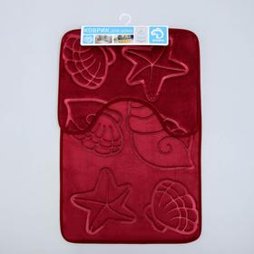 Набор ковриков для ванны и туалета Доляна «Ракушки», объёмные, 2 шт: 40×50, 50×80 см, цвет бордовый от Сима-ленд