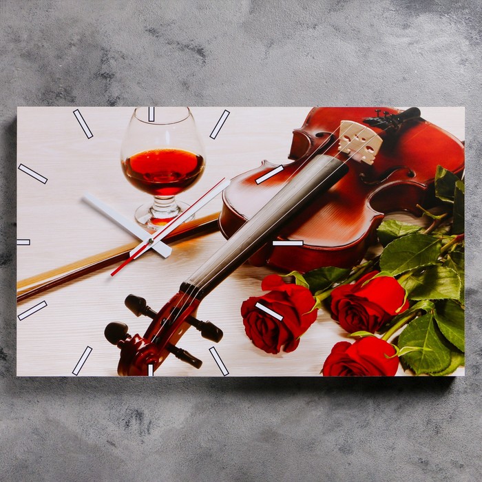 Часы настенные прямоугольные "Розы и скрипка", 61х37 см микс